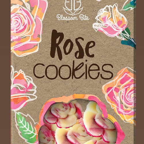 Biscuit packaging with the title 'BEAUTIFUL PACKAGE DESIGN FOR ROSE COOKIES'