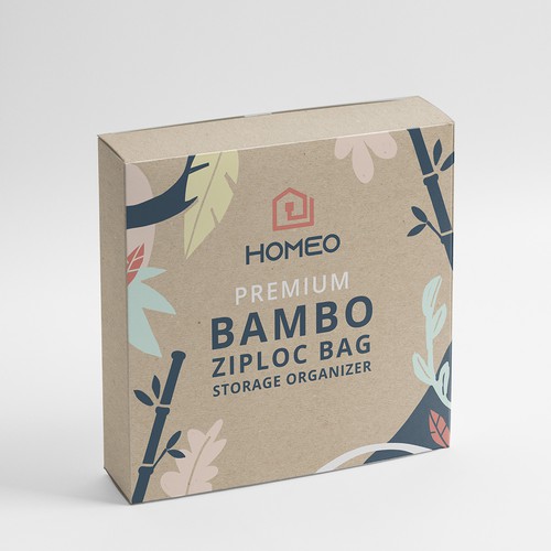 Pastel packaging with the title 'Packaging design for Bamboo storage box'