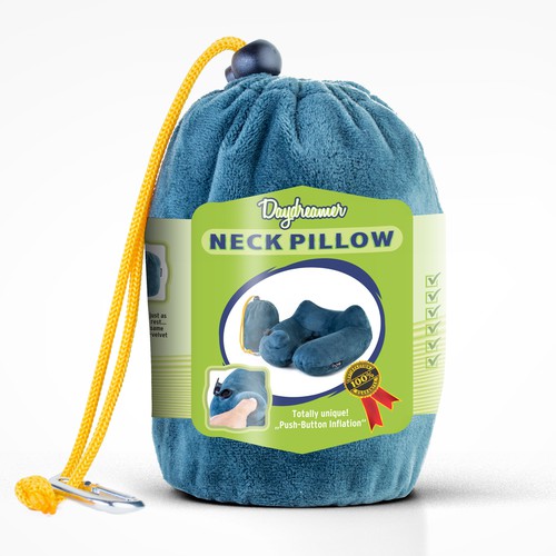 Bag label with the title 'Neck Pillow wrap design'