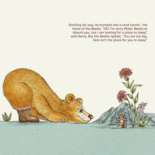 Natural artwork with the title 'A bear and a beetle'