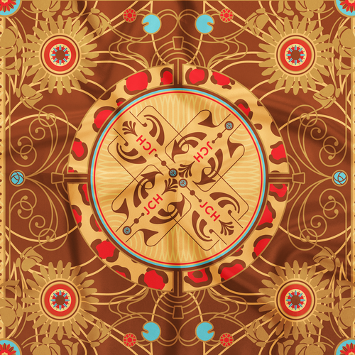 Art Nouveau design with the title 'Silk scarf design'