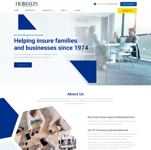 Insurance website with the title 'Insurance agency website design'