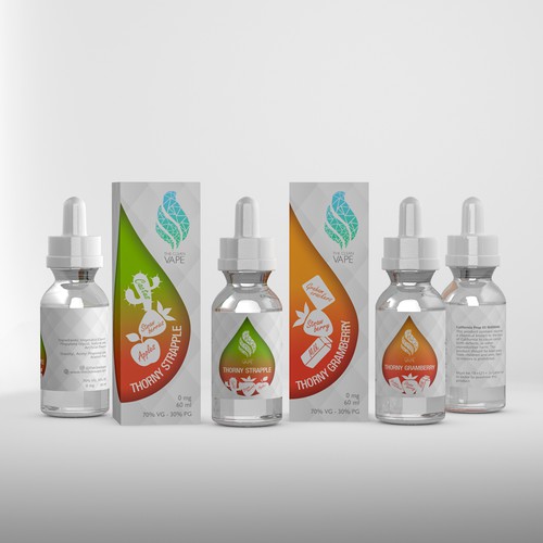Vibrant packaging with the title 'E-liquid design'