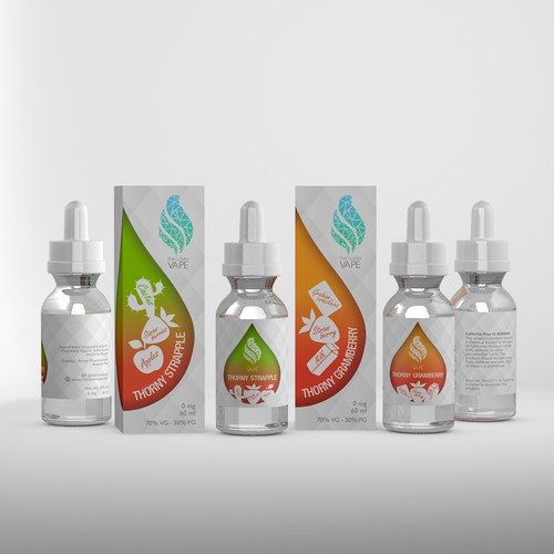 Label packaging with the title 'E-liquid design'