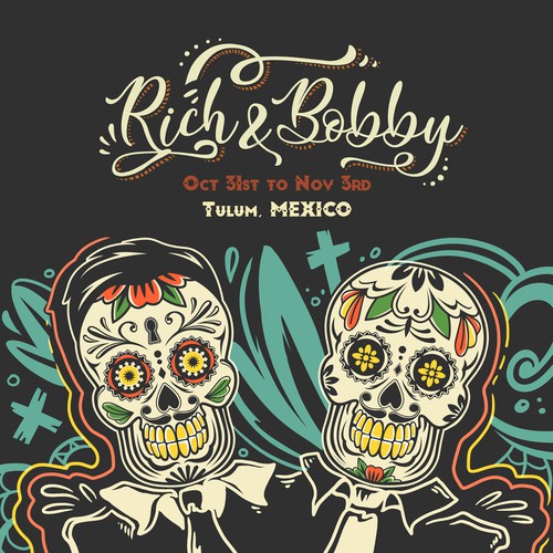 Skull illustration with the title 'Día de Muertos'