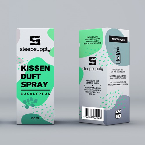 Spray bottle packaging with the title 'Packaging Design For Sleep Supply'