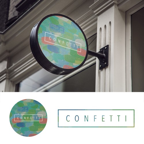 Confetti logo with the title 'Confetti Logo Design'