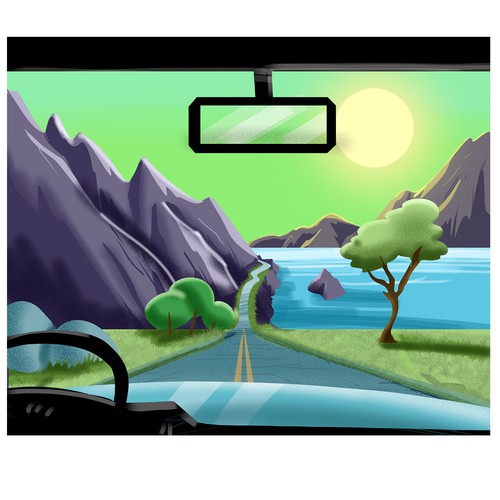 Car illustration with the title 'Roadtrip Illustration'