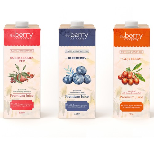 Watercolor packaging with the title 'Re-design for a former Juice Brand of the Year Winner'