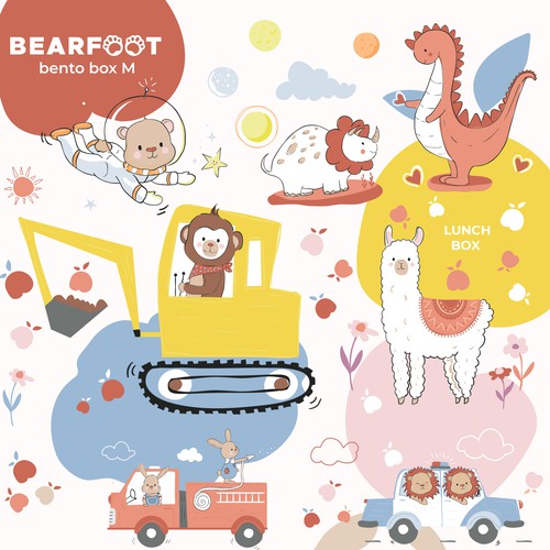 Monkey design with the title ' Illustrations for Bearfoot  ❤️✨🐰🦊🐵🐱🐻✨❤️'