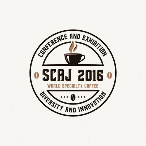 Coffee cup logo with the title 'SCAJ 2016'