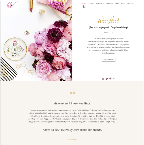 Wedding photography design with the title 'Portfolio website for a Wedding Photographer'