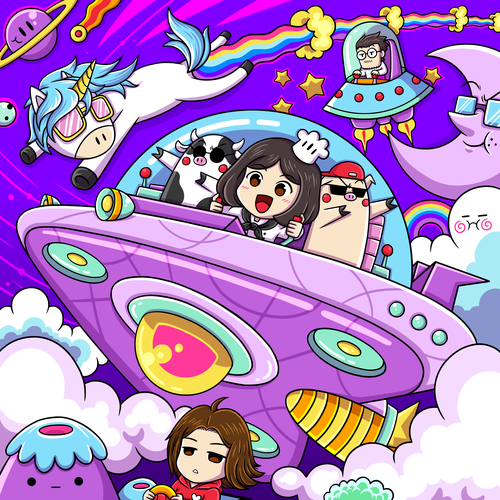 Cheerful design with the title 'Cute and Fun Illustration for Meokja!'