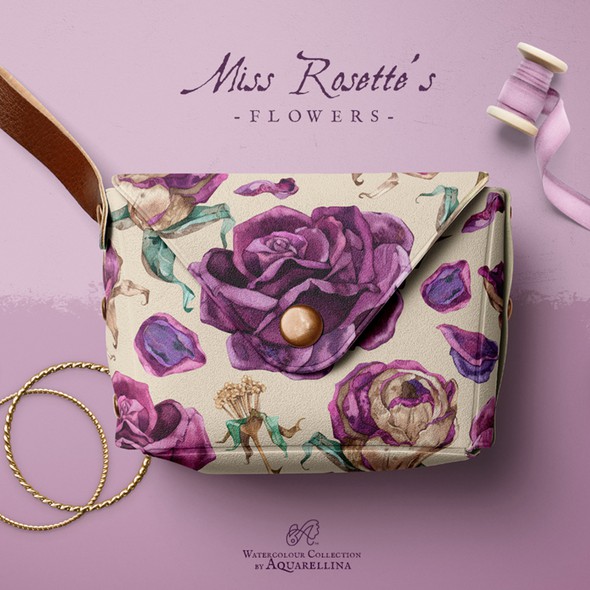 Bag illustration with the title 'Watercolor Flower Pattern'
