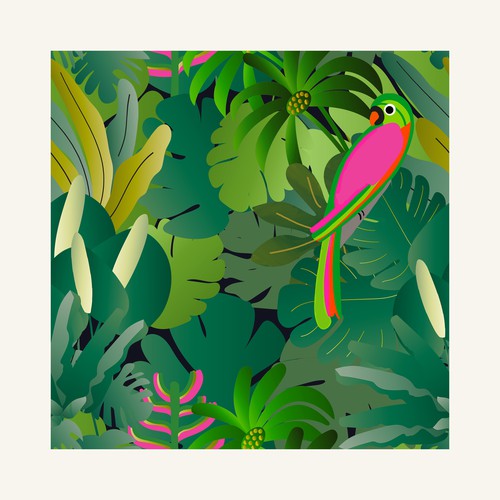 Rose illustration with the title 'Perroquet dans la jungle'