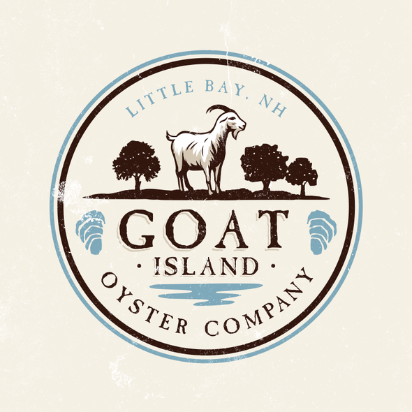 Goat design with the title 'Logo Design for Small New Hampshire Oyster Farm'