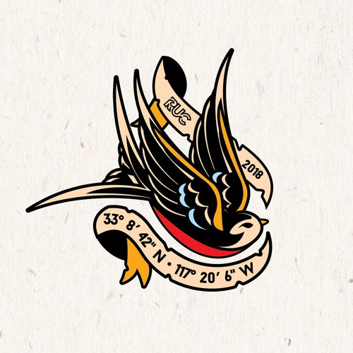 Sailing logo with the title 'A unique surf apparel company logo with vintage sailor tattoo style'