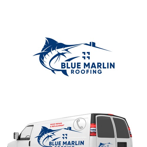Marlin logo with the title 'Blue Marlin Roofing'