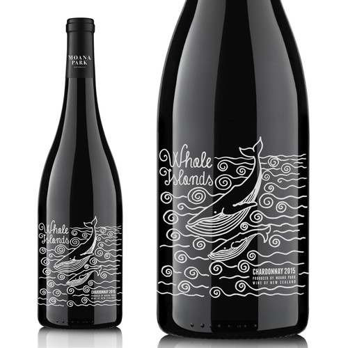Drawing packaging with the title 'Whale Islands Wine'