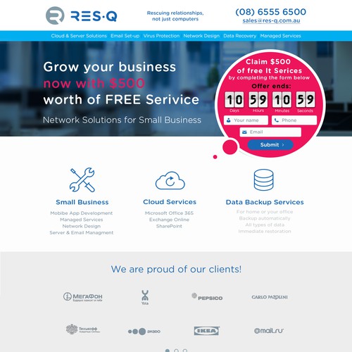 Page design with the title 'Landing Page'