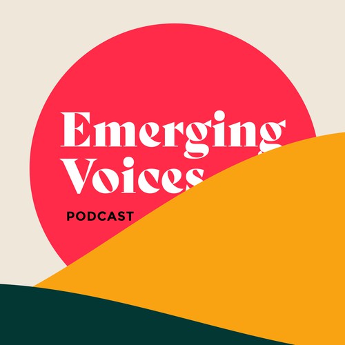 Cover logo with the title ''Emerging Voices' podcast cover art'