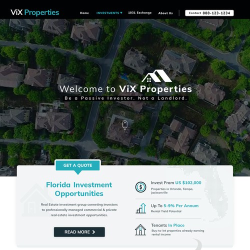 Investment website with the title 'Rental Properties Concept'