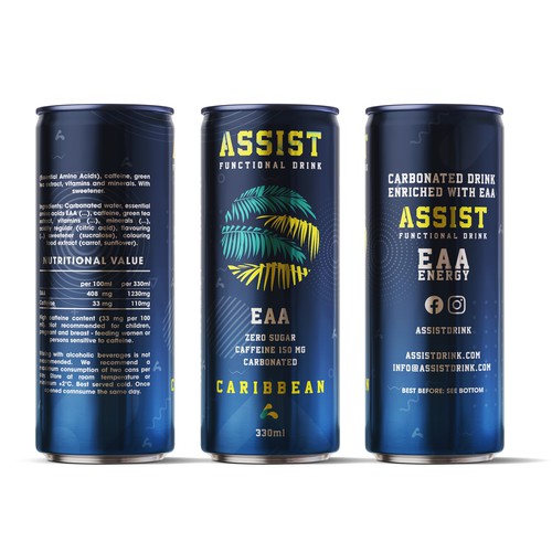 Creative label with the title 'Product label for Assist EAA Drink'