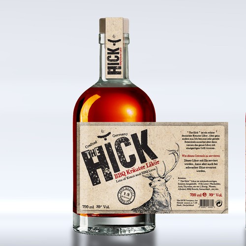 Liquor label with the title 'The Hick German Liquor'