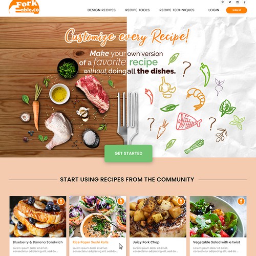Recipe design with the title 'Forkable.Co- customize every recipe'
