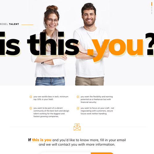 Bold website with the title 'Teaser Landing Page for freelance professionals'