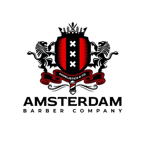 Lion design with the title 'Logo for a Barbershop in Amsterdam'
