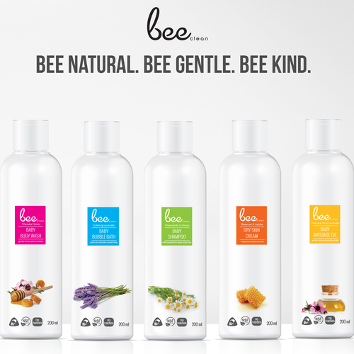 White packaging with the title 'label design for baby cosmetic'