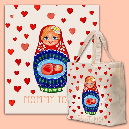 Print illustration with the title 'Cavas Bag design for 'Mommy to Be''