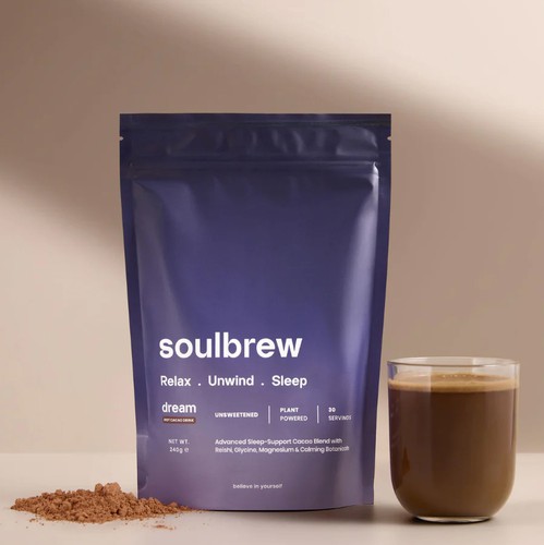Coffee packaging with the title ' Soulbrew Drink'