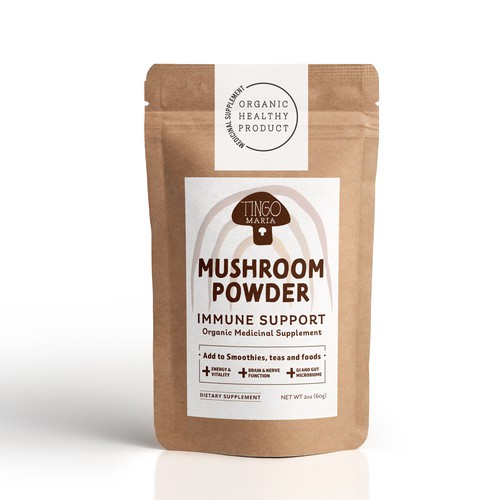 Support design with the title 'Label Design for Mushroom Powder'