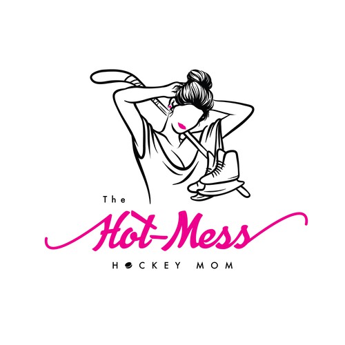 Mom design with the title 'Hot mess hockey mom logo illustration concept'