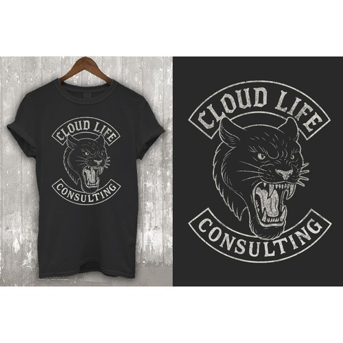 Badge t-shirt with the title 'CLOUD LIFE CONSULTING'