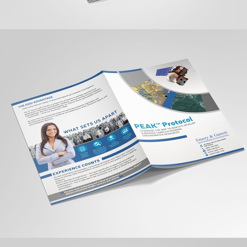White and blue design with the title 'Brochure for Innovative Water Company'