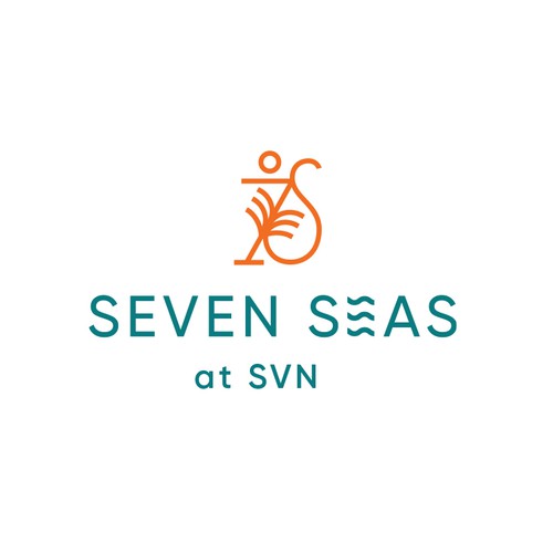 Beach resort logo with the title 'SEVEN SEAS'
