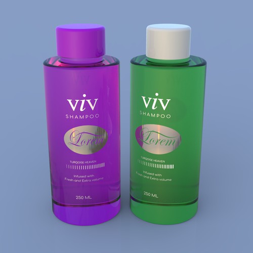 Energy drink packaging with the title 'VIV shampoo label'