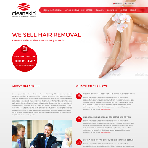Red website with the title 'Cleanskin.de Redesign'