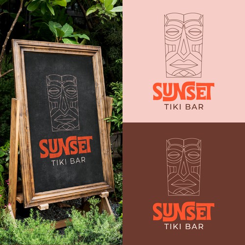 Tiki logo with the title 'Sunset Tiki Bar Logo Design'