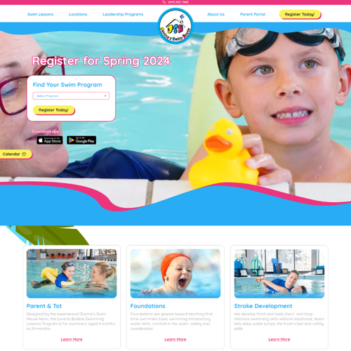 Swimming pool design with the title 'Swimming lesson Homepage'