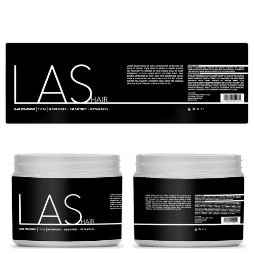Black and white label with the title 'LAS Hair Treatment'