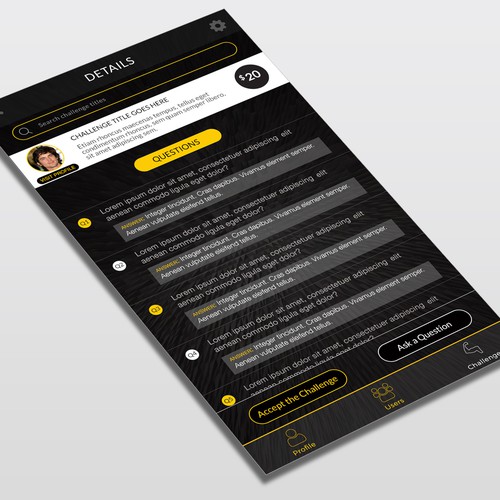 List design with the title 'Details screen'