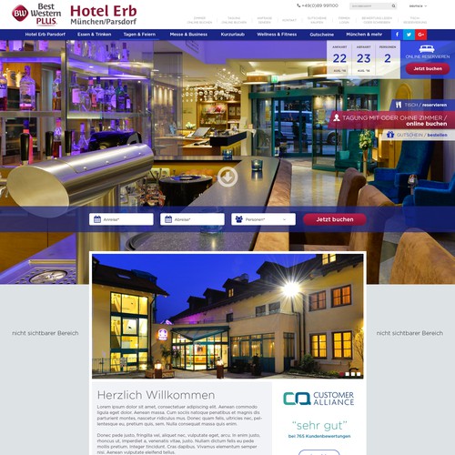 Blue website with the title 'Webdesign for a hotel'