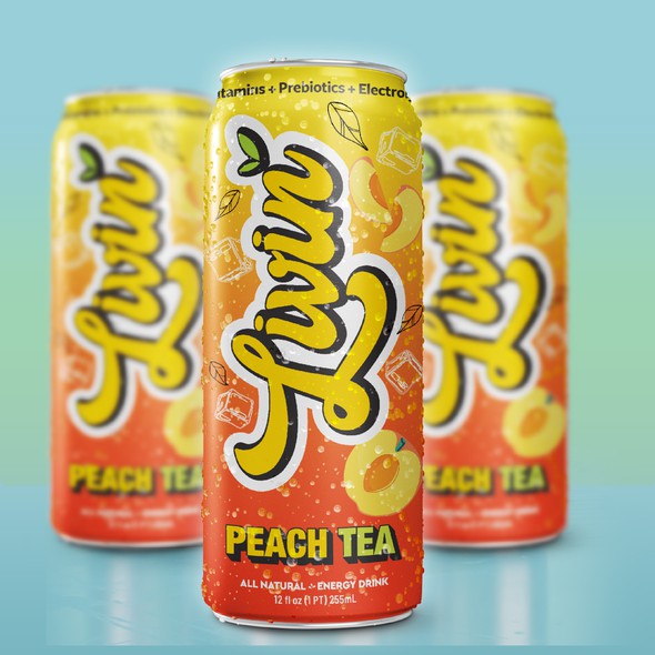 Tea packaging with the title 'Peach Tea Label design'