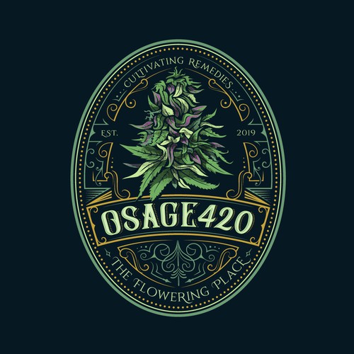 Badge brand with the title 'Log design for cannabis boutique farm/facility'