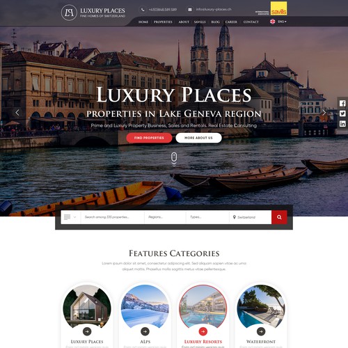 Website with the title 'Redesign of Luxury Places website'