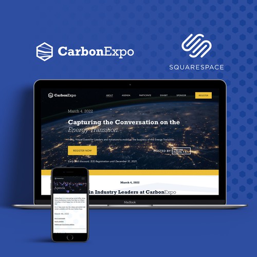 Shopify design with the title 'CarbonExpo branding and Squarespace hosted website'